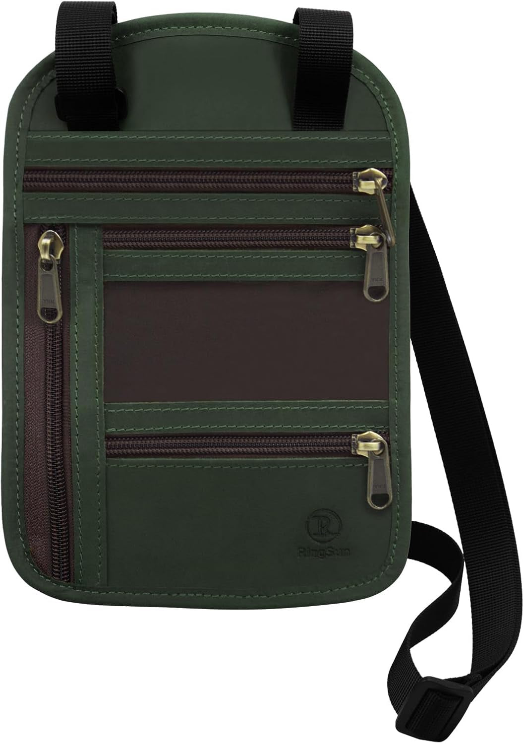 RFID-Blocking Leather Travel Passport Wallet with Adjustable Strap