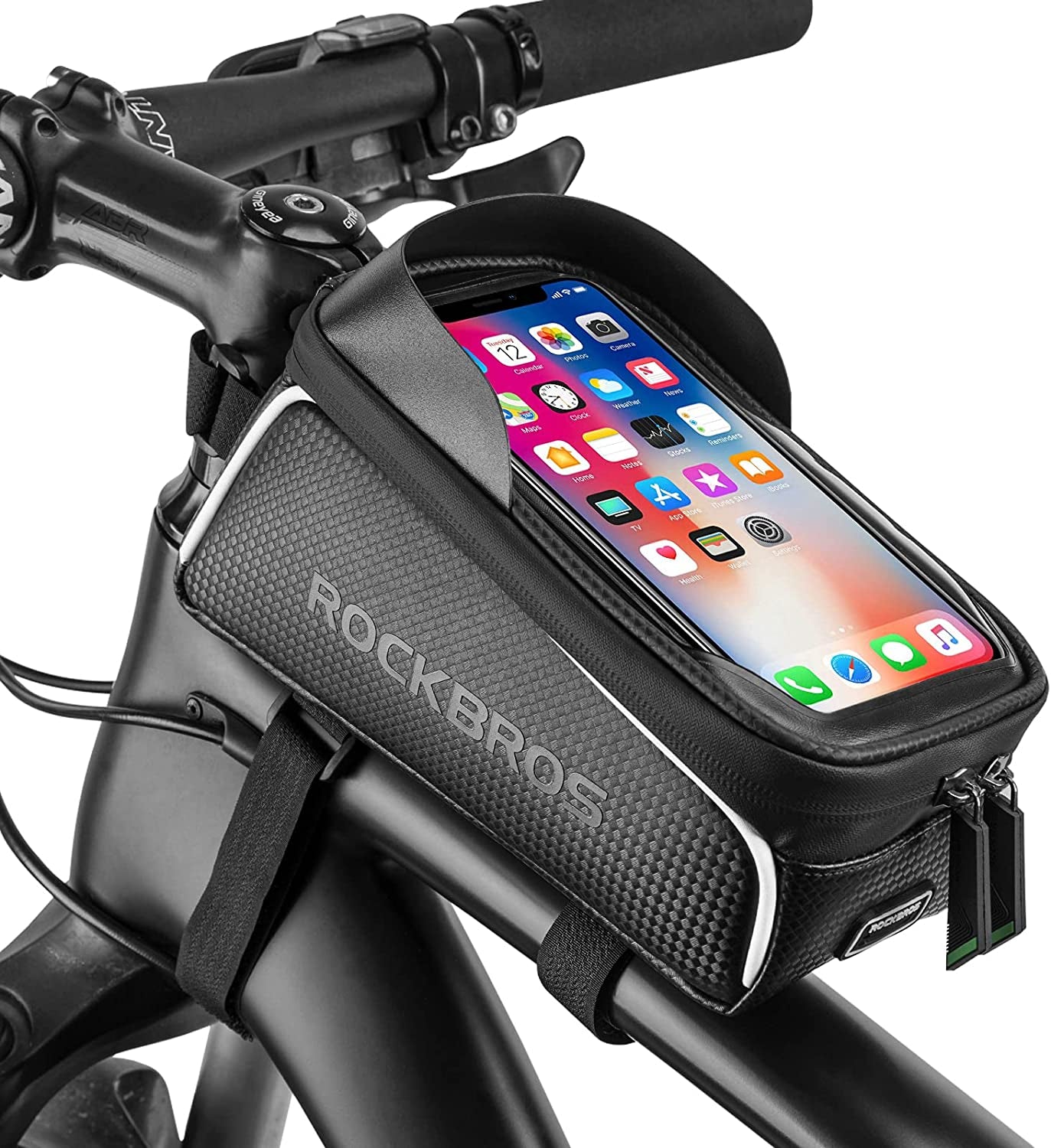 ROCKBROS Bike/Bicycle Phone Front Frame Bag, Waterproof, Tube Bag,Cycling Pouch, Bike Accessories for Men Compatible Phone under 7”