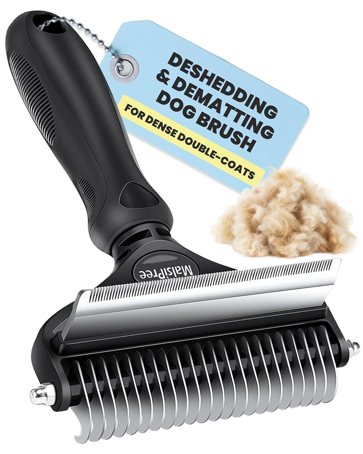 Malsipree Dog Brush for Shedding - Large, Blue, 2-In-1 - Deshedding Dog Grooming Brush & Undercoat Rake with Dematting Comb for Medium to Large Double Coated