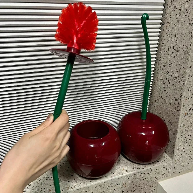 Red Toilet Brush Toilet Holder Bathroom Accessories Creative Lovely Cherry Shape Lavatory Brush Toilet Brush Holder Set