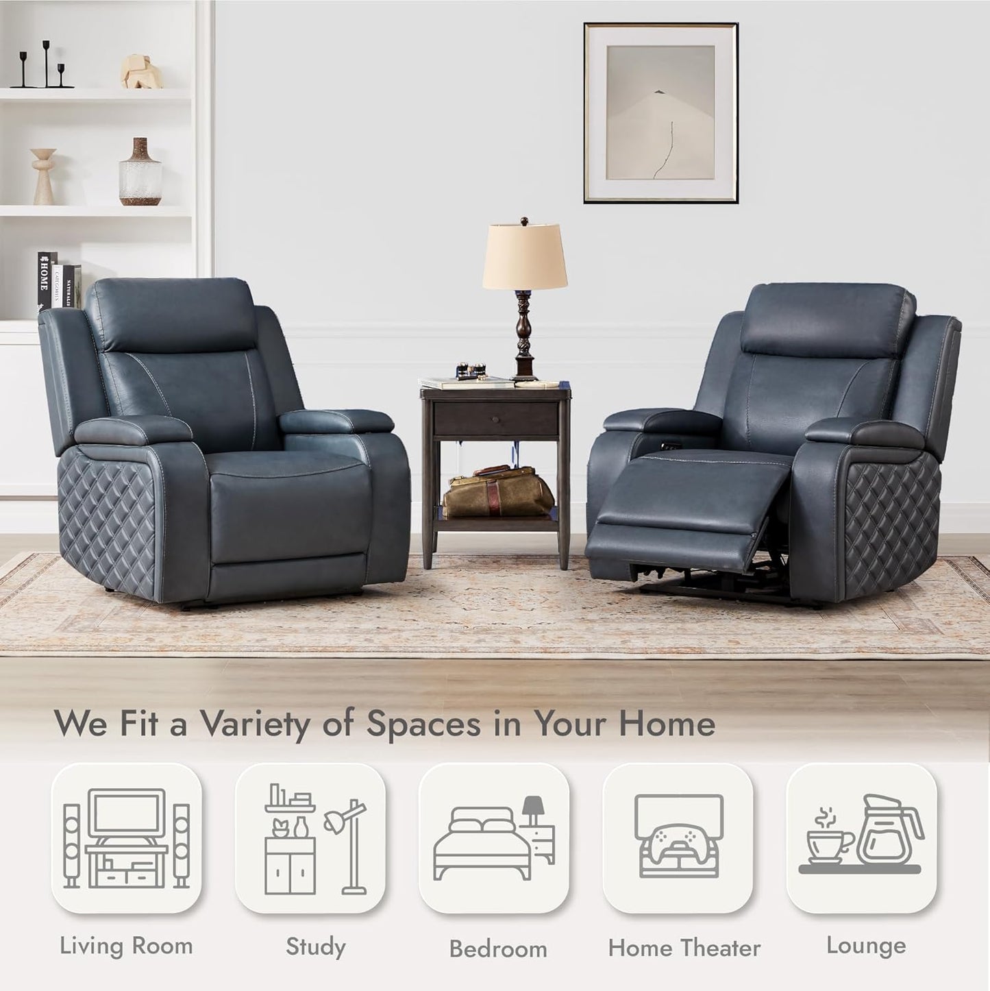 Watson & Whitely Genuine Leather Power Recliner Chairs for Adults, Zero Gravity Recliner with Power Headrest & Hidden Storage, RV Electric Reclining Sofa Chair for Living Room, Home Office, Navy