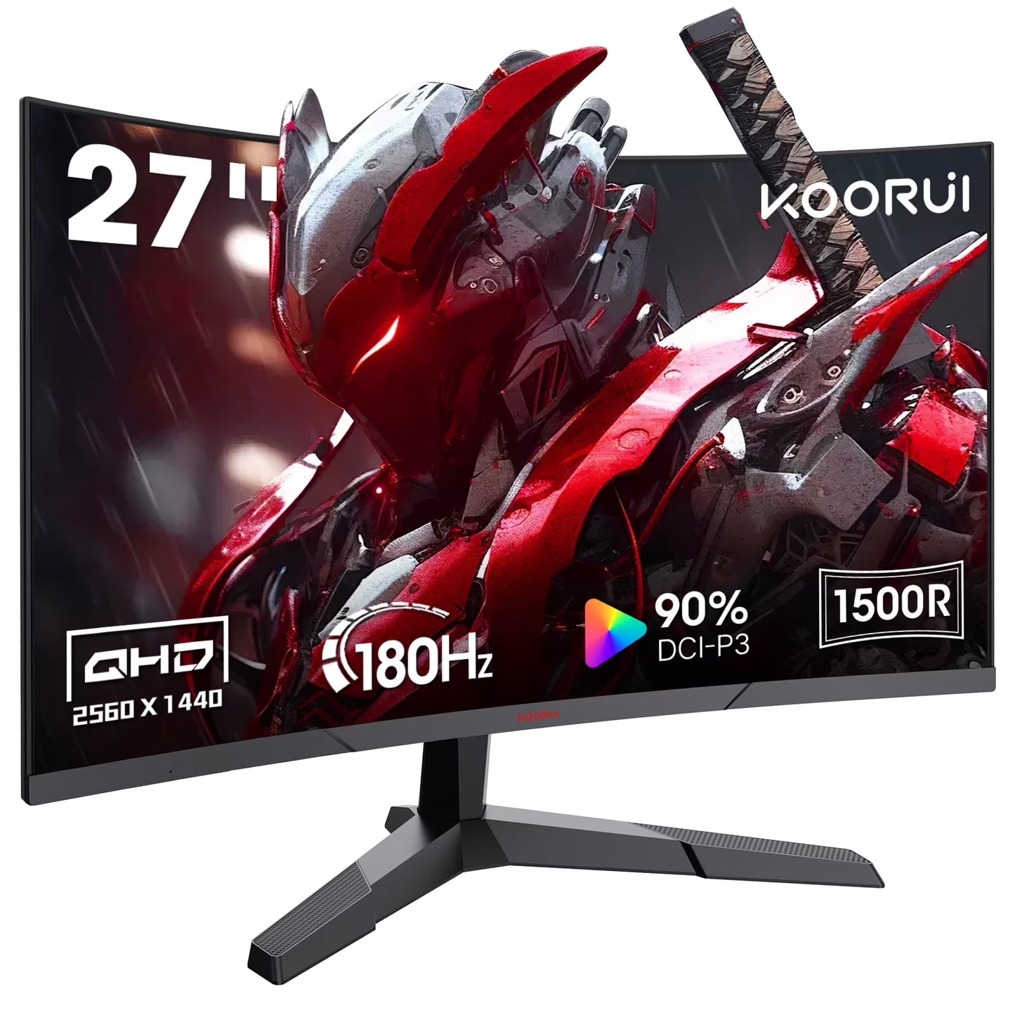 KOORUI 27 Inch Curved Gaming Monitor, 180Hz FHD Computer Monitors, 100% Srgb, Adaptive-Sync, 27E6CA