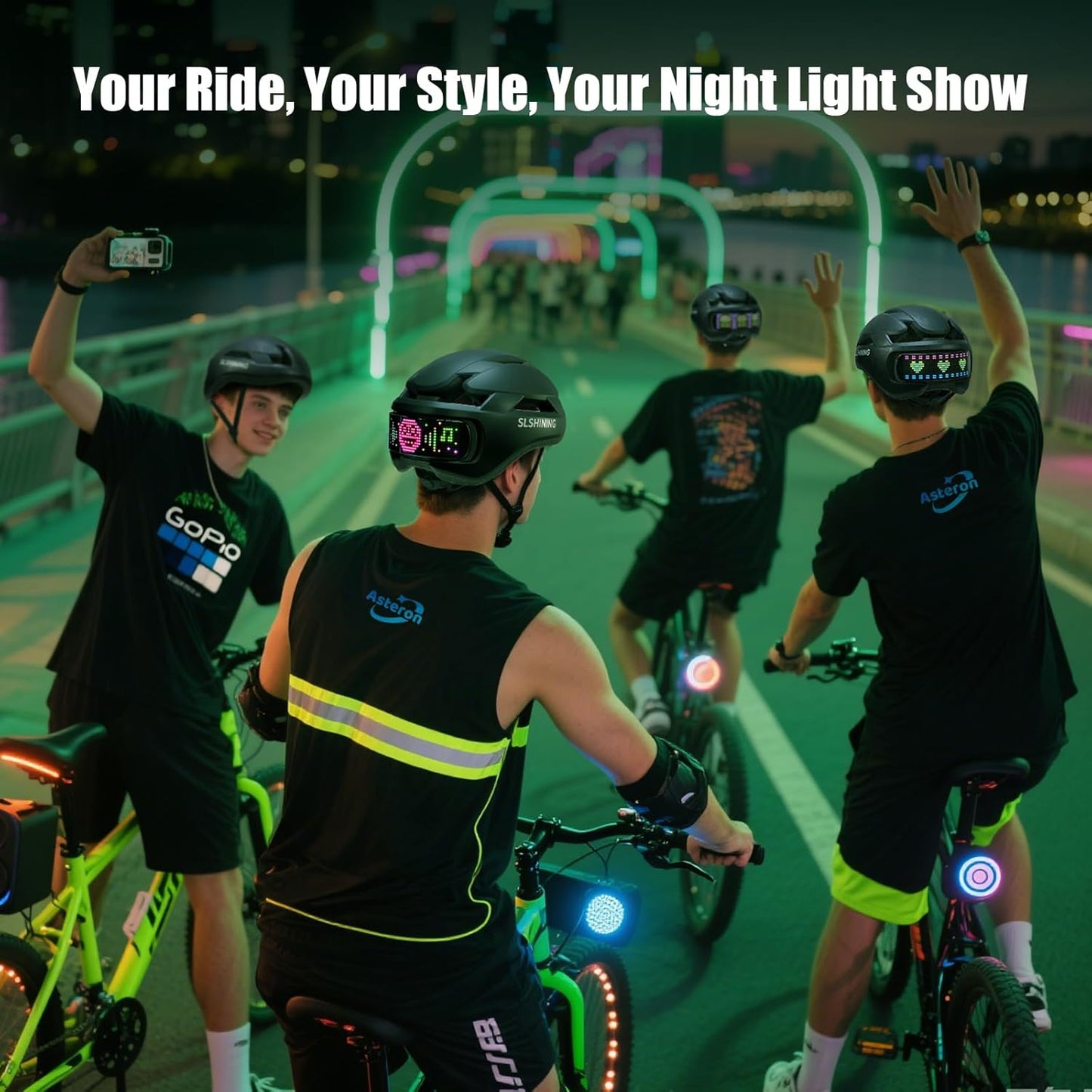 Bike Helmet, Bicycle Helmets with Light, 360° High Visibility LED Display, Lightweight Adjustable Mountain Bike Helmet with Turn Signals, Smart APP Controlled, Helmets for Adults, Youth, Men & Women