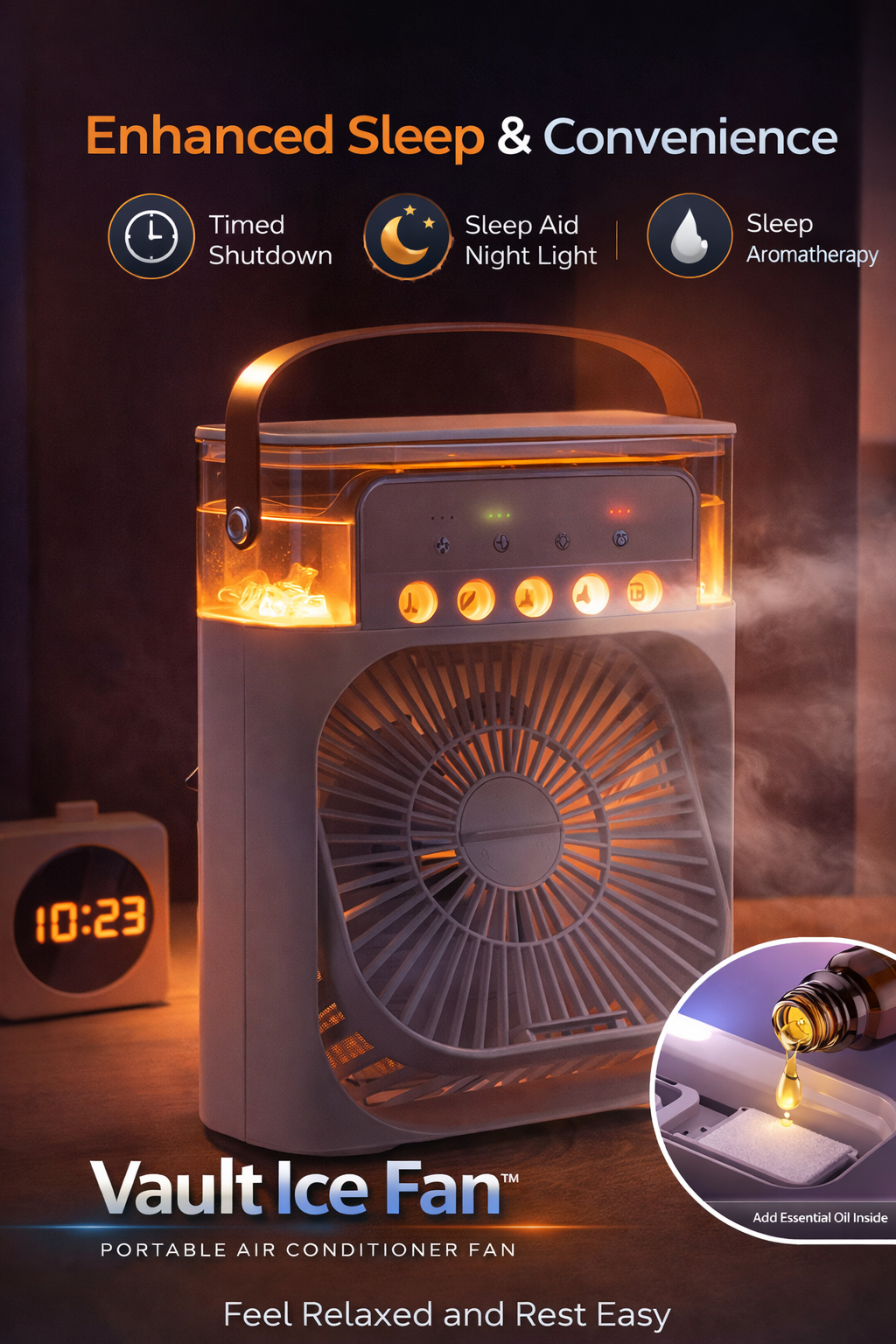 Vault IceFan™ — 3-in-1 Portable Air Cooler | Mini AC, Fan, Humidifier + LED Night Light for Home, Office & Travel