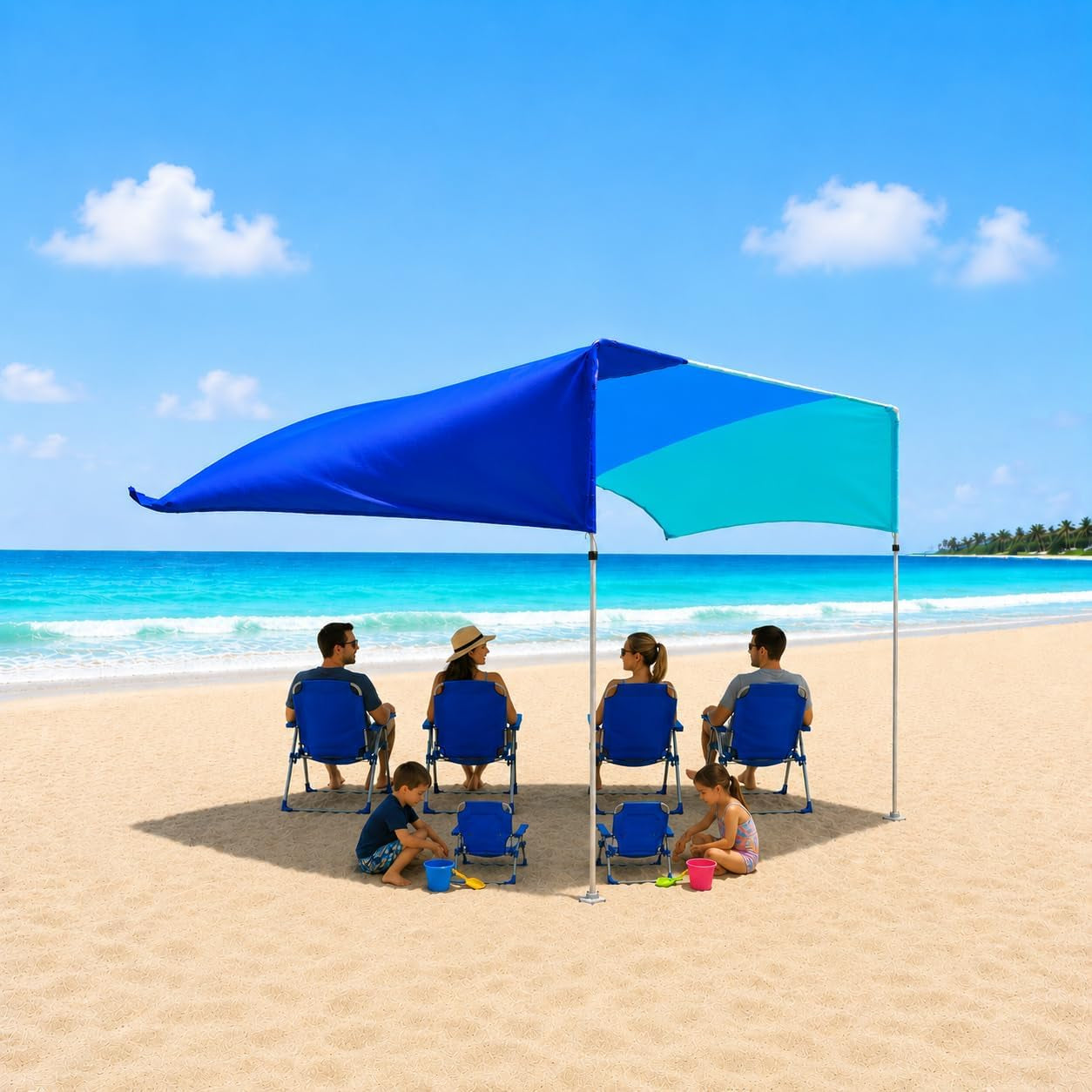 Millionshades® Beach Shade Sail – No Ropes, No Sandbags, Quiet in Wind, 8X8 Ft Wind-Propelled® Beach Shade Canopy, UPF 50+, Cozy for 2-3 People