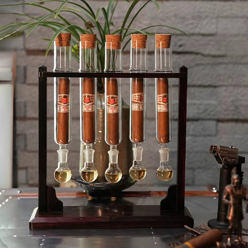 Glass Cigar Tubes Humidor Set Cigar Flavor Infuser Ball Base & Wooden Plug Cigar Incense Glass Tube Set