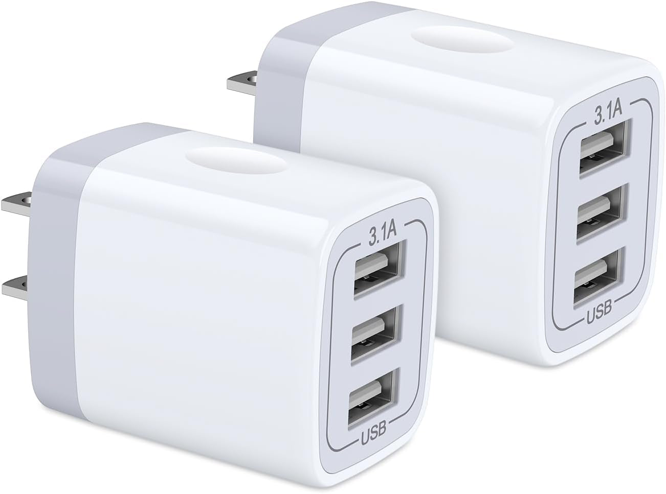 USB Wall Charger, 2Pack Wall Plug 3-Port USB Charging Station 3.1A Power Adapter Multi Port Quick Charger Block Cube for Iphone 17 16 15 14 13 12 11 Pro XS MAX 8 Ipad Samsung Galaxy S25 S24 S23