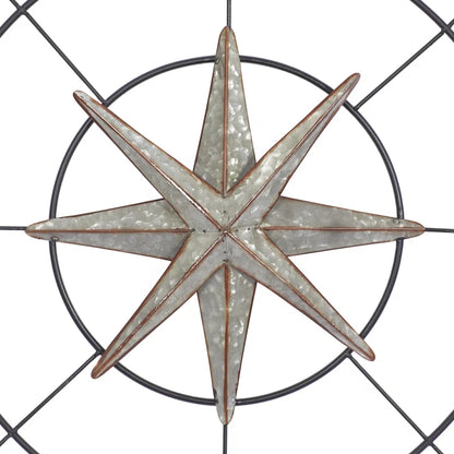 Metal Indoor Outdoor Compass Home Gray Wall Decor with Distressed Copper like Finish