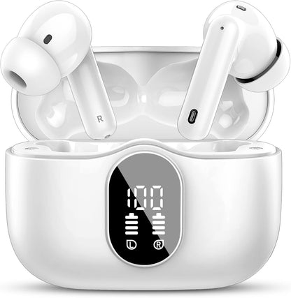 Wireless Earbuds, Bluetooth 5.4 Headphones Bass Stereo, Ear Buds with Noise Cancelling Mic, LED Display in Ear Earphones Clear Calls, IP7 Waterproof Bluetooth Earbuds for Phones/Sports/Laptop, Black