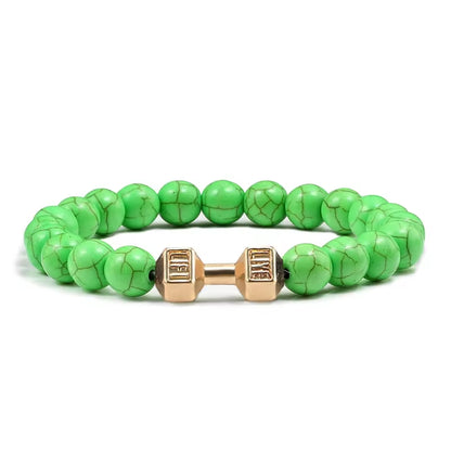 ForgeFit™ Volcanic Stone Fitness Bracelet / Natural Volcanic Stone Bracelet Men Matte Black Lave White Beads Charm Dumbbell Strand Bracelets Women Barbell Fitness Jewelry