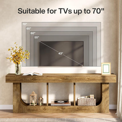 Tribesigns TV Stand for 70-Inch Tvs, 63-Inch Entertainment Center with Storage Shelf, Modern Wood TV Console for Living Room, Bedroom, Brown