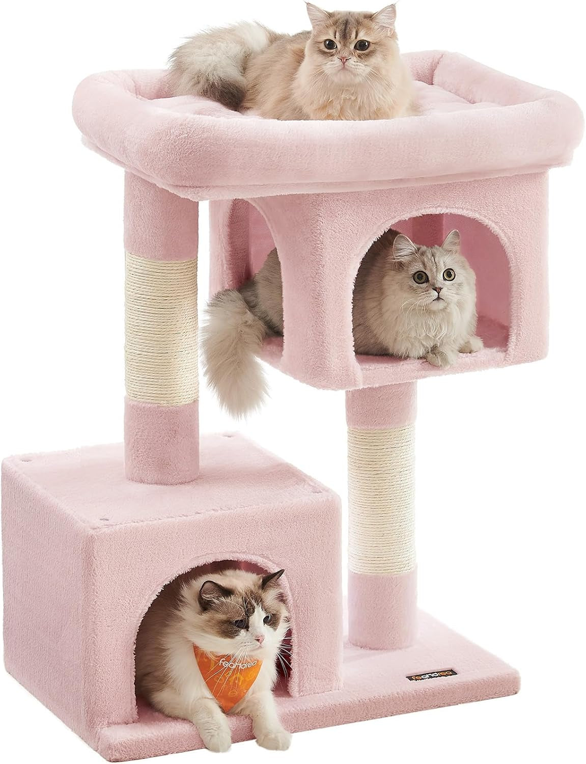 Feandrea Cat Tree, 33.1-Inch Cat Tower, Plush Condo for Large Cats up to 16 Lb, Large Perch, 2 Caves, Scratching Post, Light Gray UPCT61W