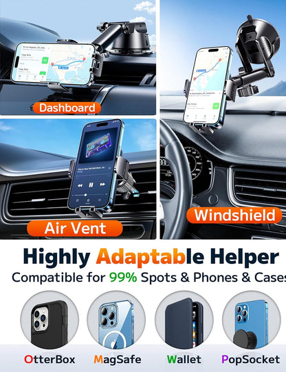 Dash Mounted Holders Phone Holders for Your Car Phone Mount for Car Windshield Dashboard Air Vent Universal Hands Free Automobile Cell Phone Holder Fit for Iphone Smartphone