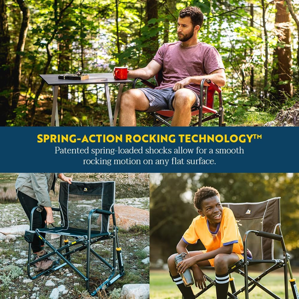 Freestyle Rocker Camping Chair | Portable Folding Rocking Chair with Solid, Durable Armrests, Drink Holder & Comfortable Backrest — Cinnamon