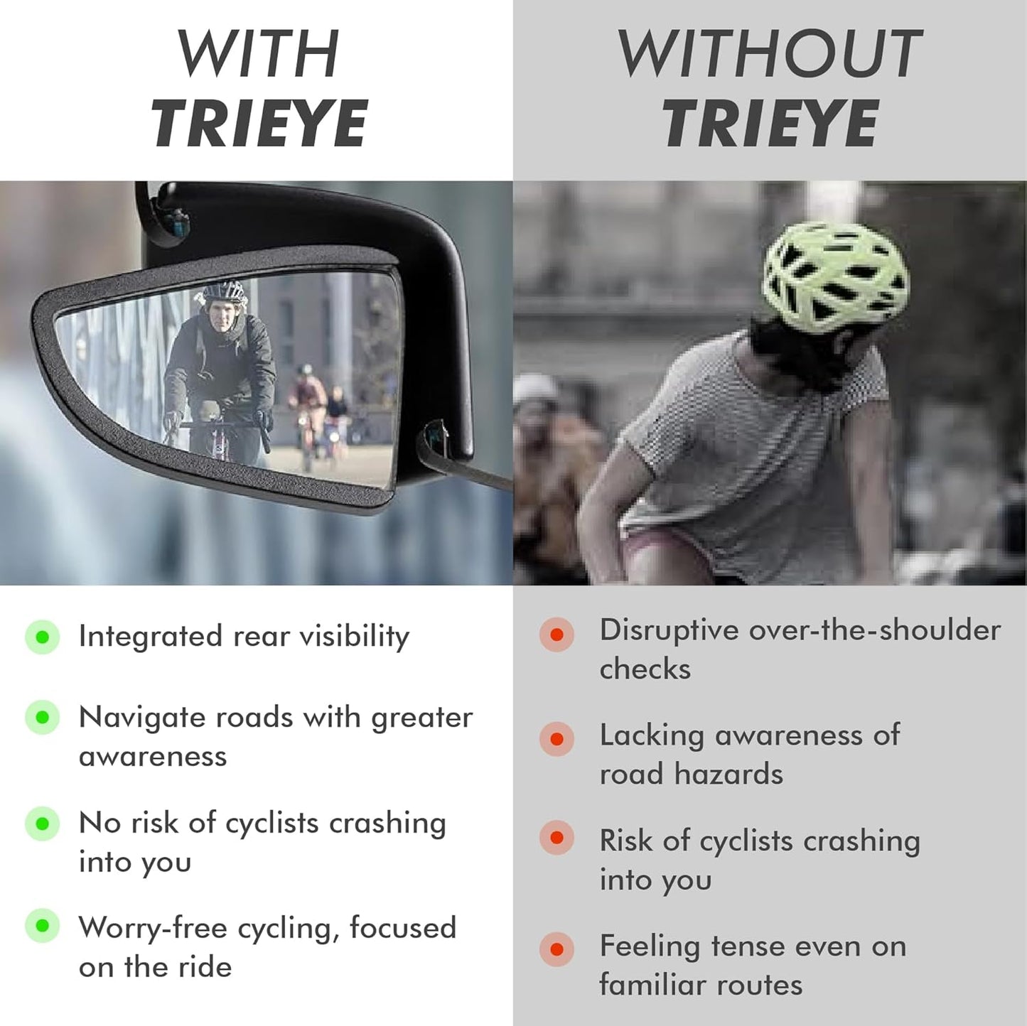 Trieye Cycling Glasses with Rear-View Mirror - Sports Sunglasses for Men & Women - UV-400 Protection