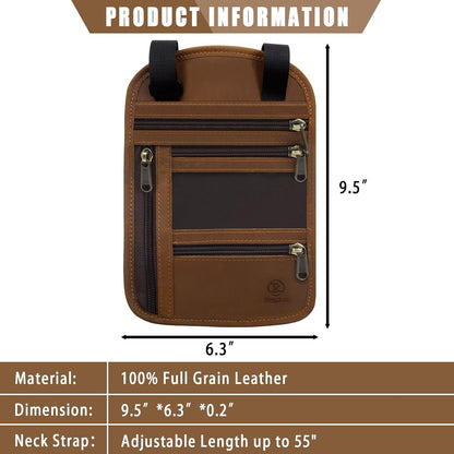 RFID-Blocking Leather Travel Passport Wallet with Adjustable Strap