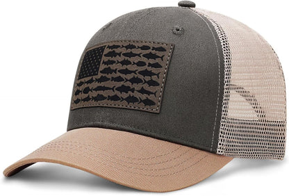 American Fish Flag Trucker Hat, Fishing Gifts for Men, Snapback Fishing Hat Perfect for Fishing and Daily Use