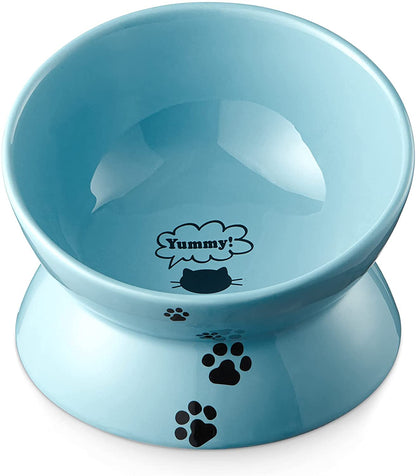 Y YHY Ceramic 15 Ounce Slanted Cat Food Water Bowl, Lake Blue