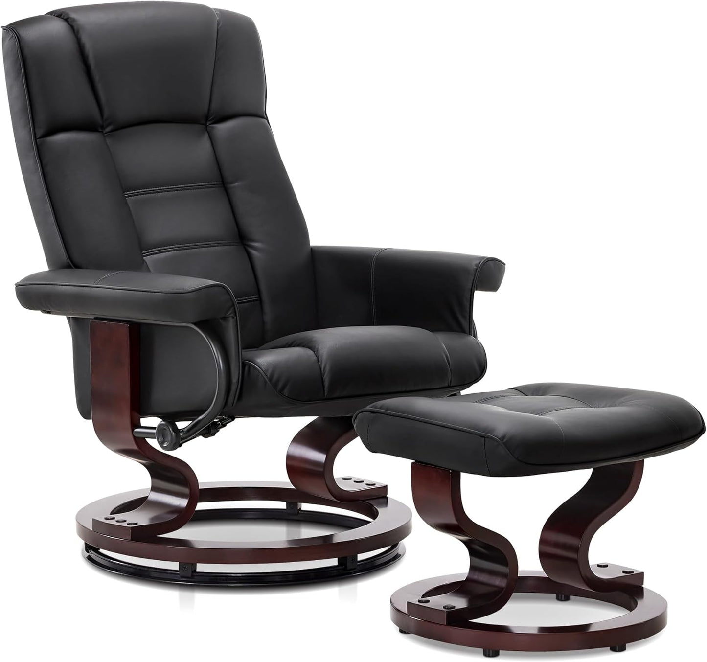 Mcombo Manual Swivel Recliner with Ottoman, Chair Ottoman Set for RV Small Spaces, Living Room, Bedroom, Office 9019 4919 (Faux Leather, Black)