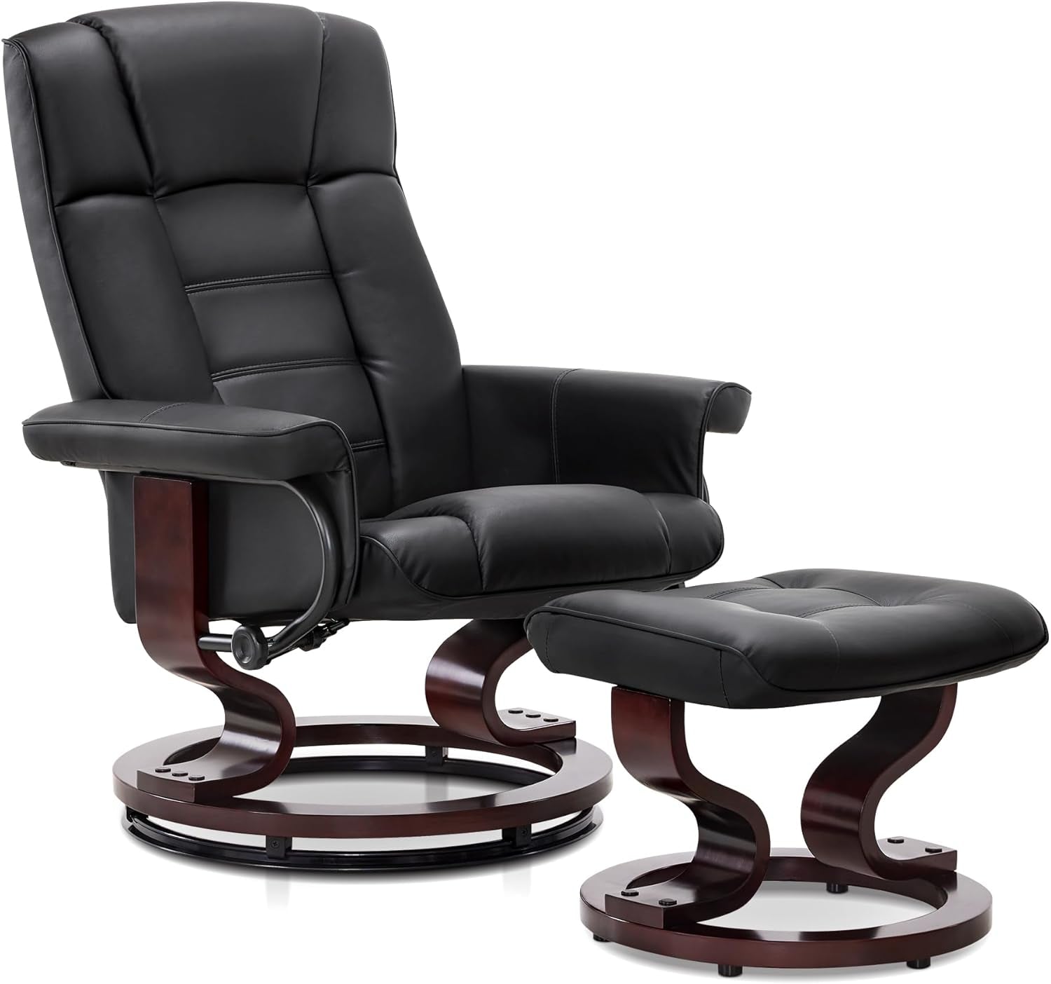 Mcombo Manual Swivel Recliner with Ottoman, Chair Ottoman Set for RV Small Spaces, Living Room, Bedroom, Office 9019 4919 (Faux Leather, Black)