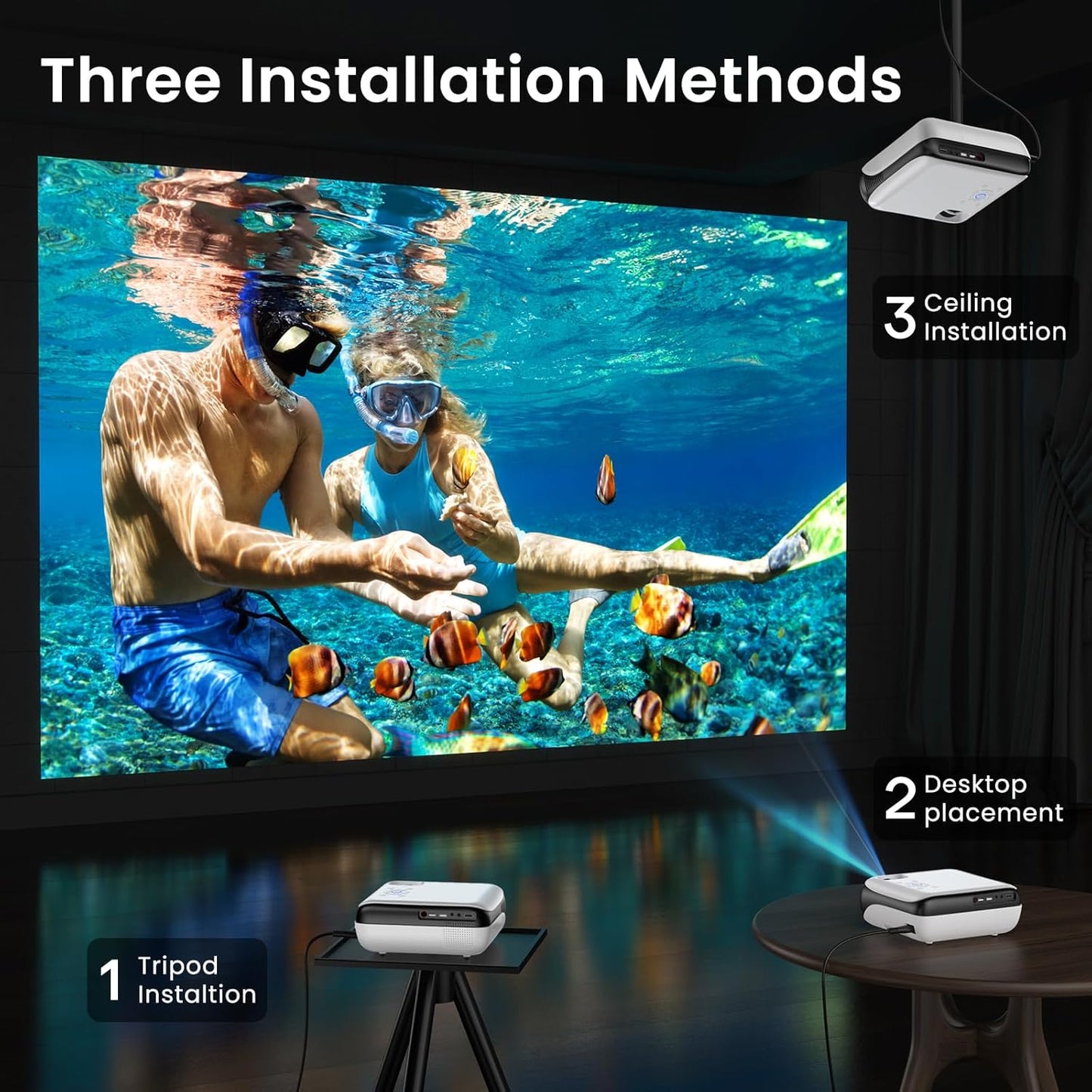 HAPPRUN Native 1080P Bluetooth Mini Projector, Full HD Portable Outdoor Movie Projector with Built-In Speaker, Compatible with Smartphone, HDMI, USB, AV, Fire Stick, PS5 for Home, Bedroom, Outdoor Use