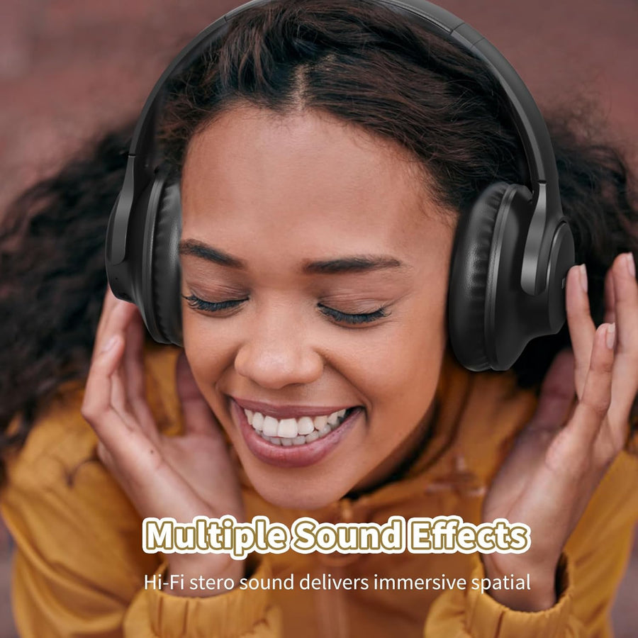KVIDIO Bluetooth Headphones over Ear, 65 Hours Playtime Wireless Headphones with Microphone, Foldable Lightweight Headset with Deep Bass, Hifi Stereo Sound Low Latency for Travel Work Cellphone