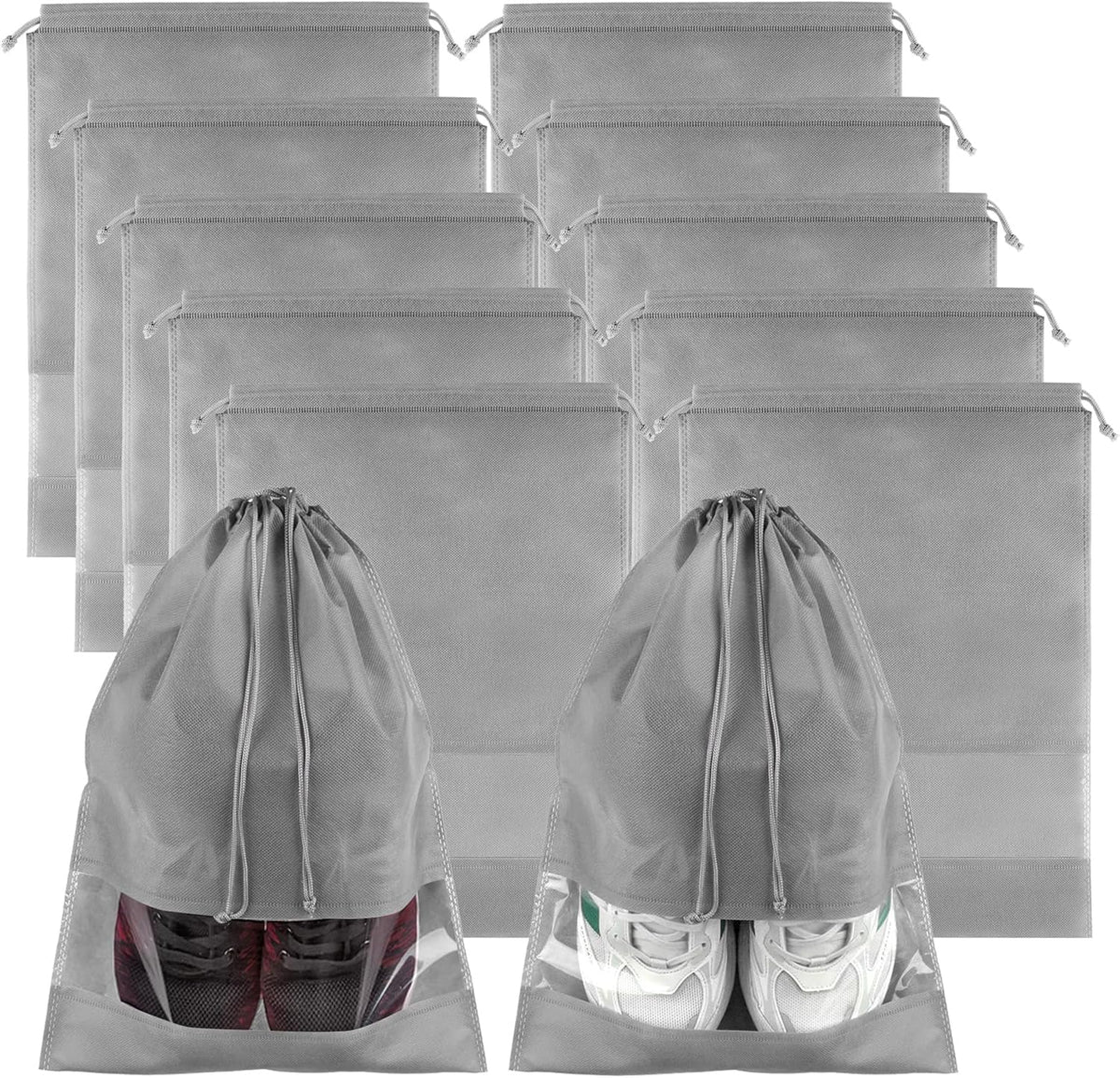 10-Pack Travel Shoe Bags with Clear Windows – Breathable Drawstring Shoe Organizer