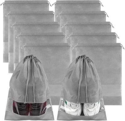 10-Pack Travel Shoe Bags with Clear Windows – Breathable Drawstring Shoe Organizer