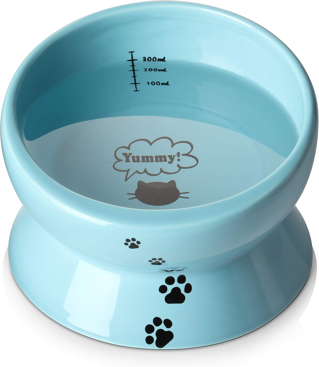 Y YHY Ceramic 15 Ounce Slanted Cat Food Water Bowl, Lake Blue