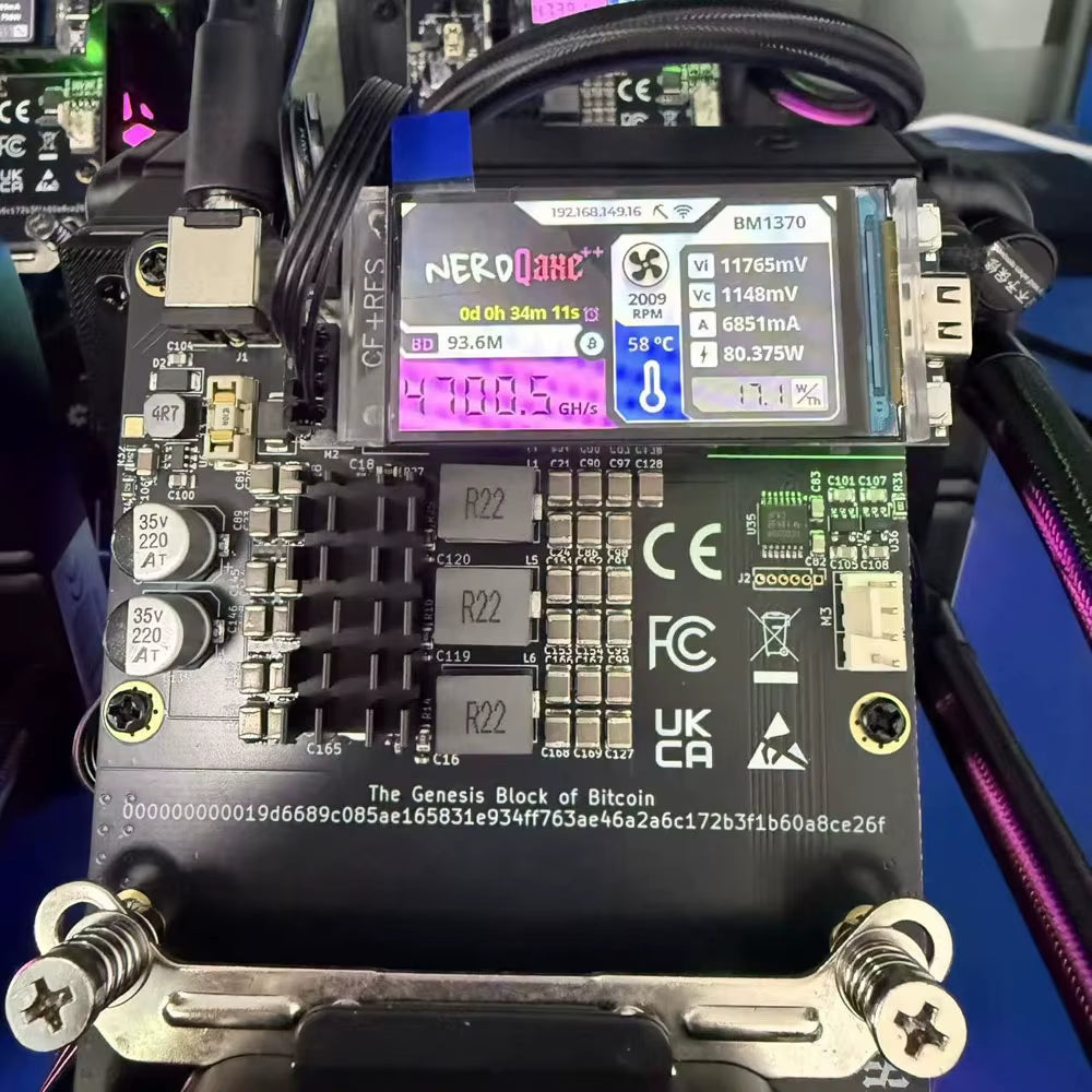 Brand New Nerdqaxe++ Hydro 4.8Th/S 80W BTC Miner 16J/Th 4*BM1370 ASIC Chips, 2.4G Wifi Crypto Machine Open-Source Miner with PSU