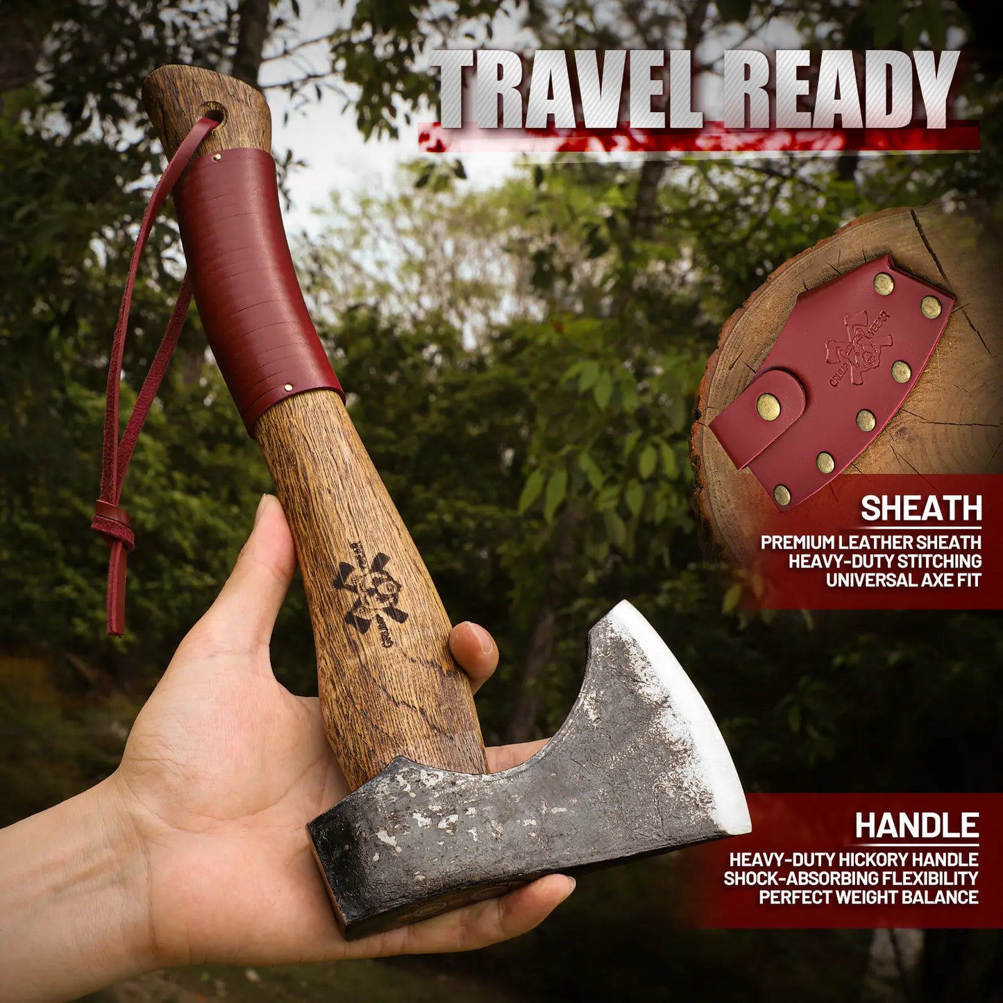 Grumpy Bear Garden Axe – Small Hand Axe for Log Splitting, Kindling & Outdoor Use for Gardening, Camping, and Yard Work