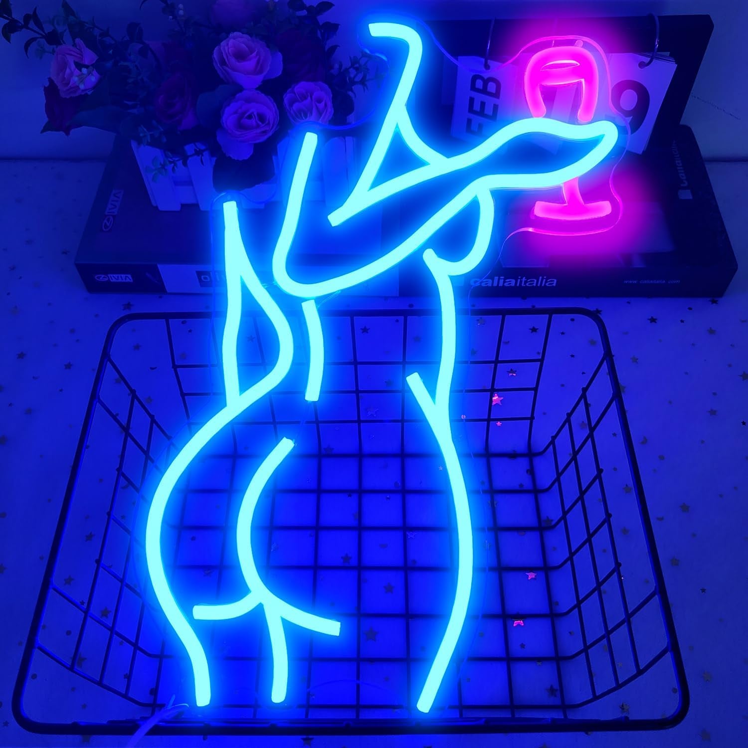 Ajoyferris Lady Back Neon Sign Dimmable LED Lady Sign Woman Neon Sign Sexy Lady Neon Signs for Bedroom Man Cave Bar Store Home Party Art Decor Gifts(16X11 Inches,Blue)