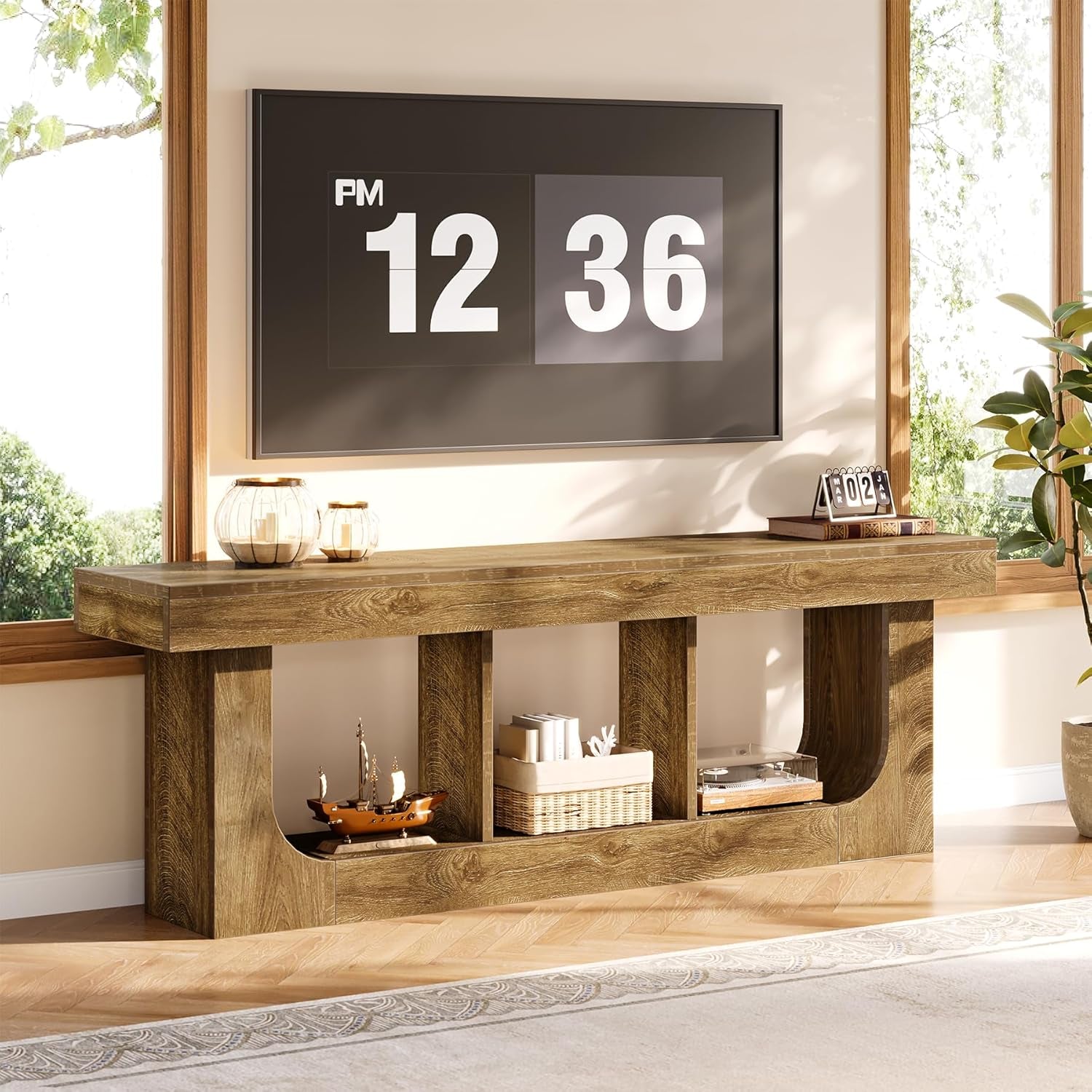 Tribesigns TV Stand for 70-Inch Tvs, 63-Inch Entertainment Center with Storage Shelf, Modern Wood TV Console for Living Room, Bedroom, Brown