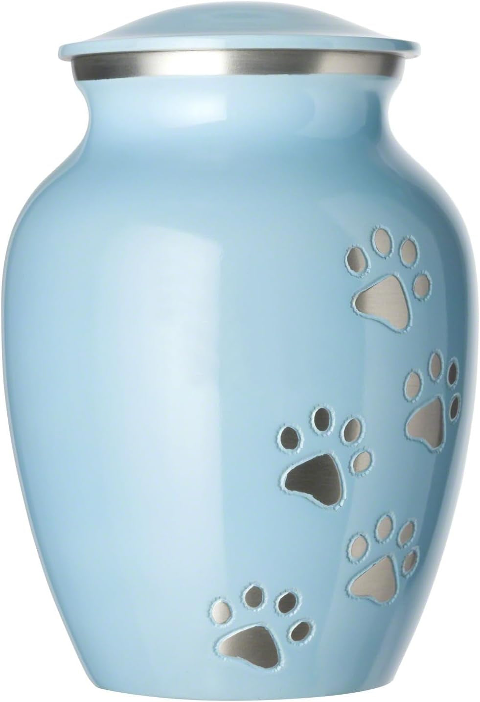 Ottillie Paws Legacy Series Pet Urn for Dogs and Cats, Handmade Brass Memorial Cremation Urn (Small - Pets up to 25 Lbs, Pewter, Vertical Brass Paws)