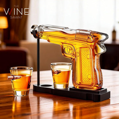 The Wine Savant Whiskey Gun Decanter Set + 2 Bullet Glasses - Birthday Pistol Gifts for Men Who Have Everything, Whiskey Gifts for Men Dad, for Father, Husband, Boyfriend & Military Enthusiasts