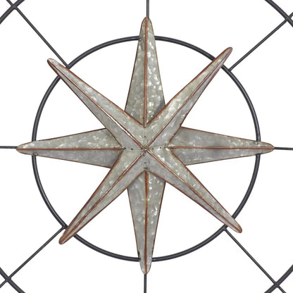 Metal Indoor Outdoor Compass Home Gray Wall Decor with Distressed Copper like Finish