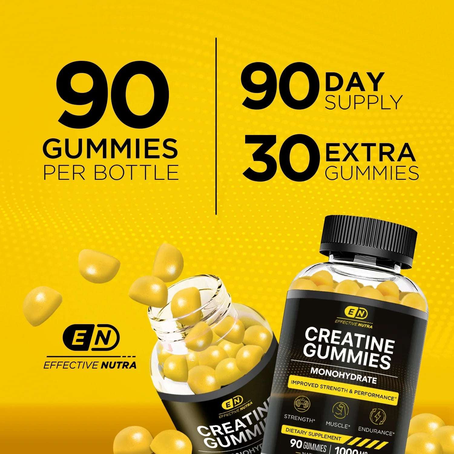 Effective Nutra Creatine Gummies for Men & Women - Creatine Monohydrate Gummies for Strength, Muscle, Energy - Natural Lemon Flavor (90Ct)