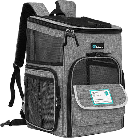 Petami Dog Backpack Carrier, Airline Approved 4-Way Entry Cat Backpack Carrier, Ventilated Mesh, Collapsible Pet Carrier for Small Puppy, Kitten, Hiking, Travel Car, Vet, up to 18 Lbs, Charcoal Gray