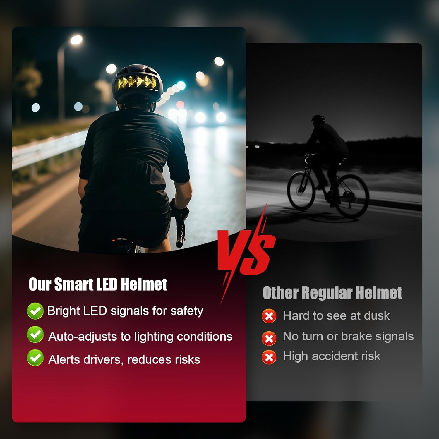 Bike Helmet, Bicycle Helmets with Light, 360° High Visibility LED Display, Lightweight Adjustable Mountain Bike Helmet with Turn Signals, Smart APP Controlled, Helmets for Adults, Youth, Men & Women