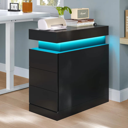 Bedroom Nightstand Charging Station LED Lights Sliding Top Drawers