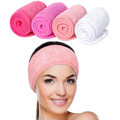Whaline 4 Pack Spa Facial Headband, Pea Green, Pink, Beige, Light Gray | Makeup Hair Wrap, Adjustable Hair Band, Soft Towel Head Band, for Face Washing, Shower Sports Yoga