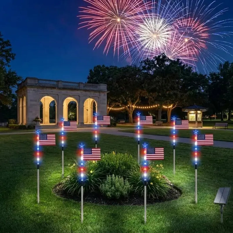 8-Piece Flag Light Set, 4Th of July Decorations 8 Lighting Modes, 8-In-1 American Flag Solar Lights, Memorial Day Decorations Featuring Red, White, and Blue Lights for Independence Day Pathway Garden Decorations Yard Pathway