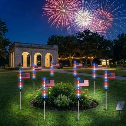 8-Piece Flag Light Set, 4Th of July Decorations 8 Lighting Modes, 8-In-1 American Flag Solar Lights, Memorial Day Decorations Featuring Red, White, and Blue Lights for Independence Day Pathway Garden Decorations Yard Pathway