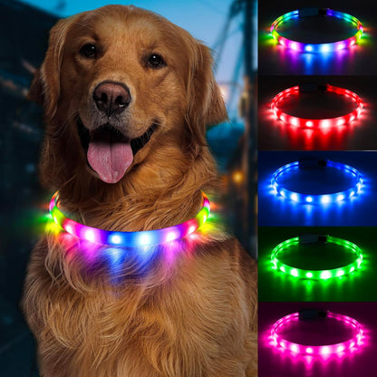 Flashseen LED Dog Collar, USB Rechargeable Glowing Lighted up Collar, Cuttable Water-Resistant TPU Safety Collar Lights for Small Medium Large Dogs