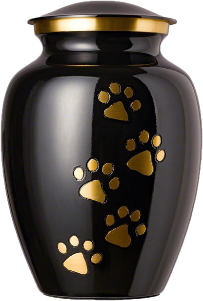 Ottillie Paws Legacy Series Pet Urn for Dogs and Cats, Handmade Brass Memorial Cremation Urn (Small - Pets up to 25 Lbs, Pewter, Vertical Brass Paws)