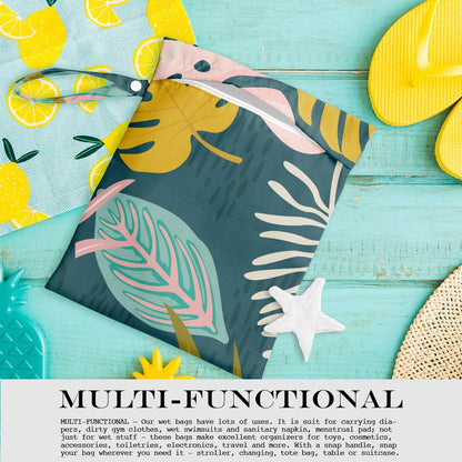 Wet Bag, Wet Dry Bag, Wet Bag for Swimsuit, Travel, Beach, Pool, Diapers, Dirty Yoga Gym Clothes, Makeup Bag, Waterproof Tropical Palm Leaves Decor Jungle Palm Leaf Favors