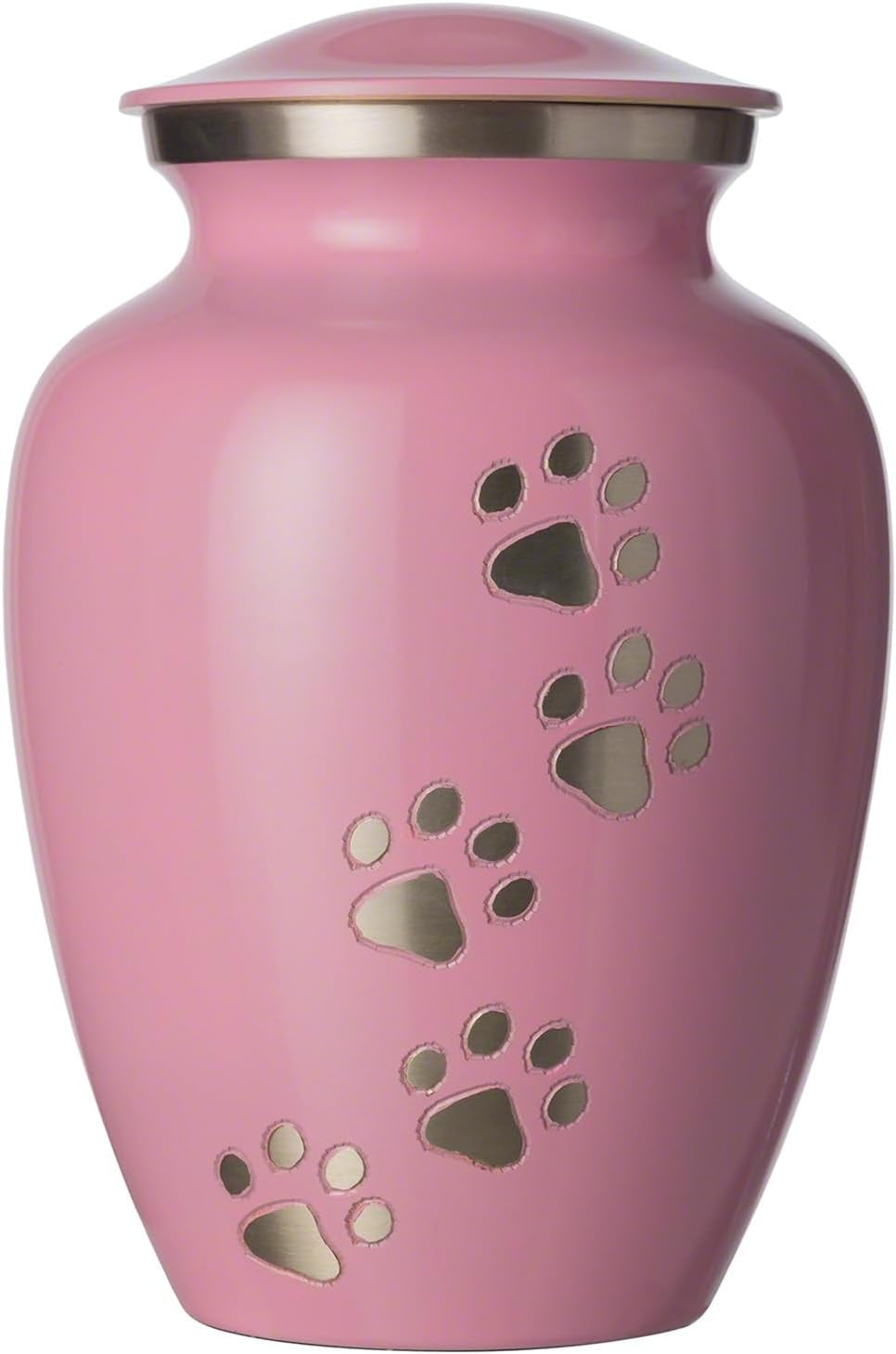Ottillie Paws Legacy Series Pet Urn for Dogs and Cats, Handmade Brass Memorial Cremation Urn (Small - Pets up to 25 Lbs, Pewter, Vertical Brass Paws)