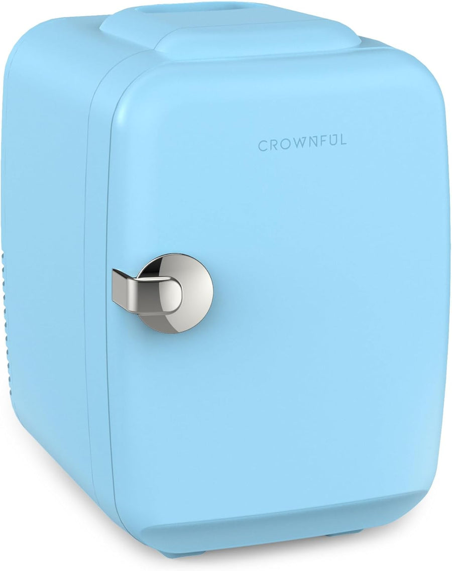 CROWNFUL Mini Fridge, 4 Liter/6 Can Portable Cooler and Warmer Personal Refrigerator for Skin Care, Cosmetics, Beverage, Food,Great for Bedroom, Office, Car, Dorm, ETL Listed (White)