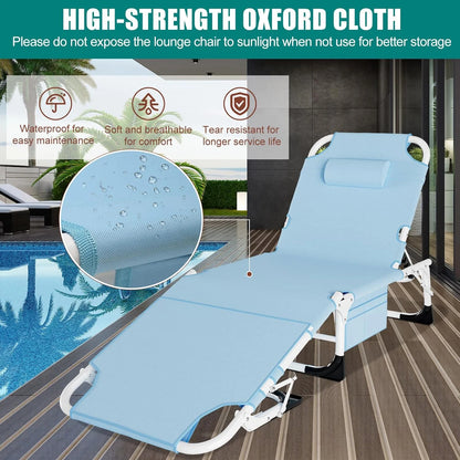 Slsy 3 in 1 Sun Tanning Chair Oversized with Mat & Face Arm Hole, 5-Position Heavy Duty Folding Chaise Outdoor Lounge Chair W/ Pillow, for Beach, Pool, Lawn, Yard, Patio