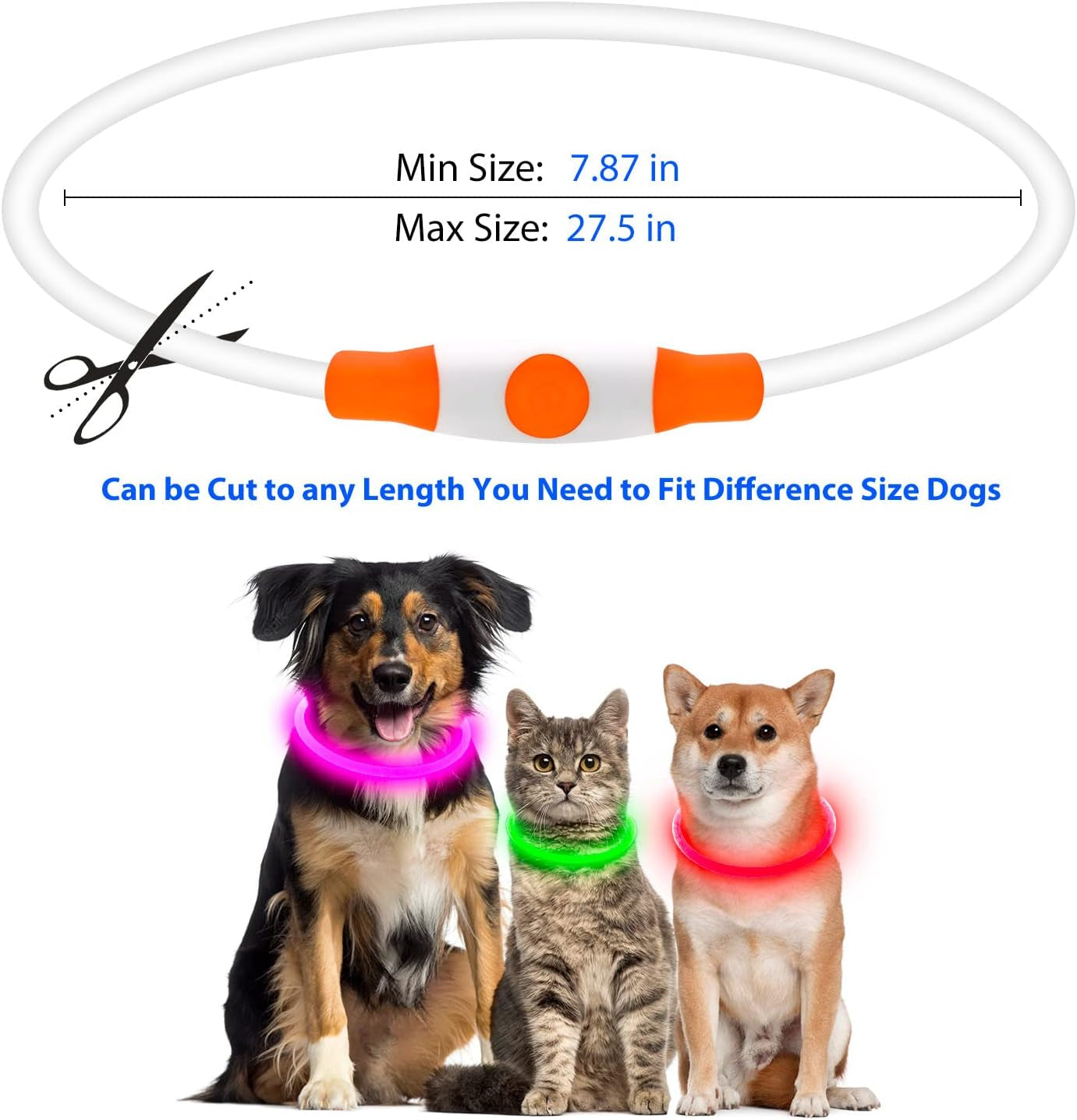 Flashseen LED Dog Collar, USB Rechargeable Glowing Lighted up Collar, Cuttable Water-Resistant TPU Safety Collar Lights for Small Medium Large Dogs